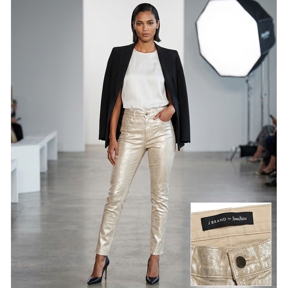 J Brand for Neiman Marcus Maria High-Rise Metallic Skinny Jeans Size 30 EUC